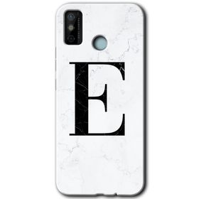 Tecno Spark 6 Go Beyaz Mermer Desenli E Harfi Baskılı Uyumlu Silikon Kılıf