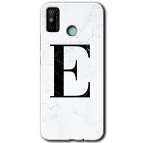 Tecno Spark 6 Go Beyaz Mermer Desenli E Harfi Baskılı Uyumlu Silikon Kılıf