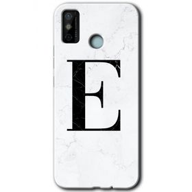 Tecno Spark 6 Go Beyaz Mermer Desenli E Harfi Baskılı Uyumlu Silikon Kılıf