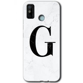 Tecno Spark 6 Go Beyaz Mermer Desenli G Harfi Baskılı Uyumlu Silikon Kılıf