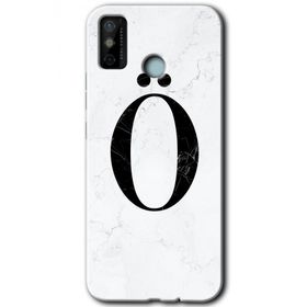 Tecno Spark 6 Go Beyaz Mermer Desenli O Harfi Baskılı Uyumlu Silikon Kılıf