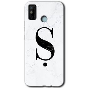 Tecno Spark 6 Go Beyaz Mermer Desenli Ş Harfi Baskılı Uyumlu Silikon Kılıf