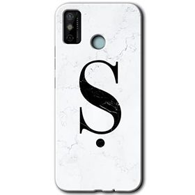 Tecno Spark 6 Go Beyaz Mermer Desenli Ş Harfi Baskılı Uyumlu Silikon Kılıf