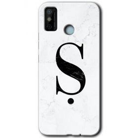 Tecno Spark 6 Go Beyaz Mermer Desenli Ş Harfi Baskılı Uyumlu Silikon Kılıf