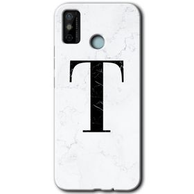 Tecno Spark 6 Go Beyaz Mermer Desenli T Harfi Baskılı Uyumlu Silikon Kılıf