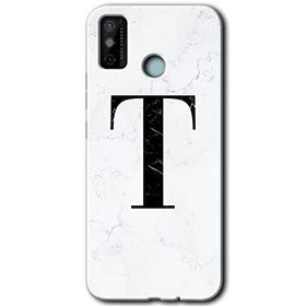 Tecno Spark 6 Go Beyaz Mermer Desenli T Harfi Baskılı Uyumlu Silikon Kılıf