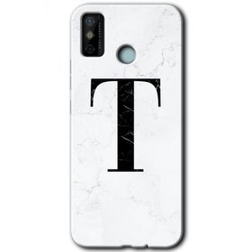Tecno Spark 6 Go Beyaz Mermer Desenli T Harfi Baskılı Uyumlu Silikon Kılıf