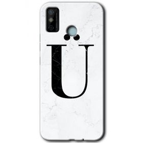 Tecno Spark 6 Go Beyaz Mermer Desenli Ü Harfi Baskılı Uyumlu Silikon Kılıf