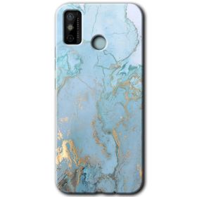 Tecno Spark 6 Go Mavi Gold Mermer Baskılı Uyumlu Silikon Kılıf