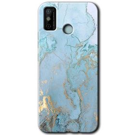 Tecno Spark 6 Go Mavi Gold Mermer Baskılı Uyumlu Silikon Kılıf