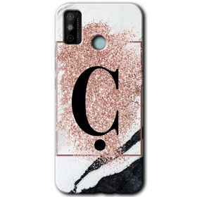 Tecno Spark 6 Go Pembe Mermer Desenli Ç Harfi Baskılı Uyumlu Silikon Kılıf
