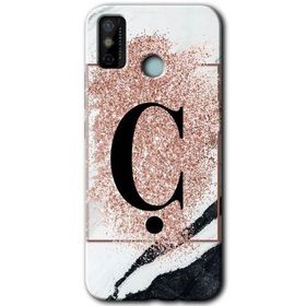 Tecno Spark 6 Go Pembe Mermer Desenli Ç Harfi Baskılı Uyumlu Silikon Kılıf