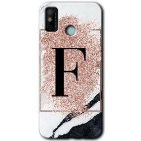 Tecno Spark 6 Go Pembe Mermer Desenli F Harfi Baskılı Uyumlu Silikon Kılıf