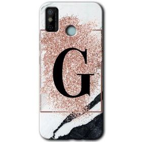Tecno Spark 6 Go Pembe Mermer Desenli G Harfi Baskılı Uyumlu Silikon Kılıf