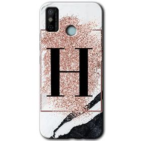 Tecno Spark 6 Go Pembe Mermer Desenli H Harfi Baskılı Uyumlu Silikon Kılıf