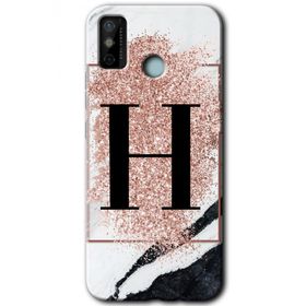 Tecno Spark 6 Go Pembe Mermer Desenli H Harfi Baskılı Uyumlu Silikon Kılıf