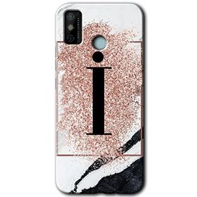 Tecno Spark 6 Go Pembe Mermer Desenli İ Harfi Baskılı Uyumlu Silikon Kılıf