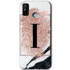 Tecno Spark 6 Go Pembe Mermer Desenli İ Harfi Baskılı Uyumlu Silikon Kılıf