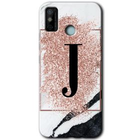 Tecno Spark 6 Go Pembe Mermer Desenli J Harfi Baskılı Uyumlu Silikon Kılıf