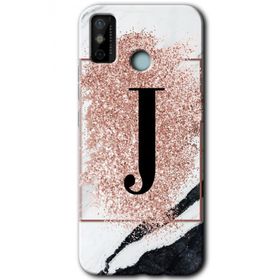 Tecno Spark 6 Go Pembe Mermer Desenli J Harfi Baskılı Uyumlu Silikon Kılıf