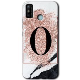Tecno Spark 6 Go Pembe Mermer Desenli O Harfi Baskılı Uyumlu Silikon Kılıf