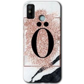 Tecno Spark 6 Go Pembe Mermer Desenli O Harfi Baskılı Uyumlu Silikon Kılıf