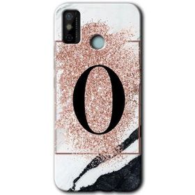 Tecno Spark 6 Go Pembe Mermer Desenli O Harfi Baskılı Uyumlu Silikon Kılıf