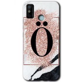 Tecno Spark 6 Go Pembe Mermer Desenli O Harfi Baskılı Uyumlu Silikon Kılıf