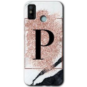 Tecno Spark 6 Go Pembe Mermer Desenli P Harfi Baskılı Uyumlu Silikon Kılıf
