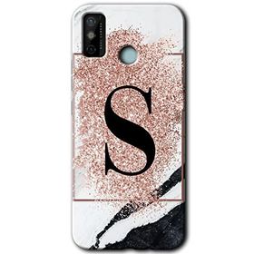 Tecno Spark 6 Go Pembe Mermer Desenli S Harfi Baskılı Uyumlu Silikon Kılıf