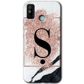 Tecno Spark 6 Go Pembe Mermer Desenli S Harfi Baskılı Uyumlu Silikon Kılıf