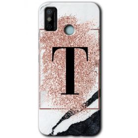 Tecno Spark 6 Go Pembe Mermer Desenli T Harfi Baskılı Uyumlu Silikon Kılıf