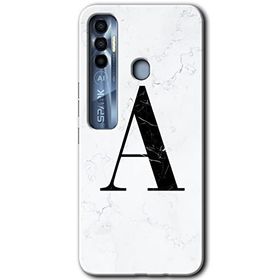 Tecno Spark 7 Pro Beyaz Mermer Desenli A Harfi Baskılı Uyumlu Silikon Kılıf
