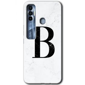 Tecno Spark 7 Pro Beyaz Mermer Desenli B Harfi Baskılı Uyumlu Silikon Kılıf
