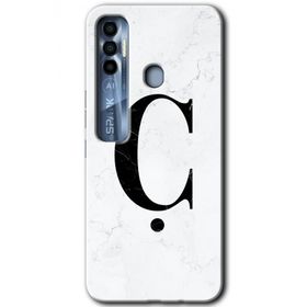 Tecno Spark 7 Pro Beyaz Mermer Desenli Ç Harfi Baskılı Uyumlu Silikon Kılıf