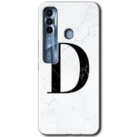 Tecno Spark 7 Pro Beyaz Mermer Desenli D Harfi Baskılı Uyumlu Silikon Kılıf