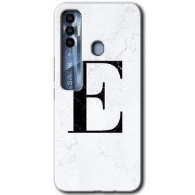 Tecno Spark 7 Pro Beyaz Mermer Desenli E Harfi Baskılı Uyumlu Silikon Kılıf