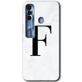 Tecno Spark 7 Pro Beyaz Mermer Desenli F Harfi Baskılı Uyumlu Silikon Kılıf