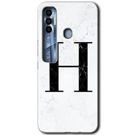 Tecno Spark 7 Pro Beyaz Mermer Desenli H Harfi Baskılı Uyumlu Silikon Kılıf
