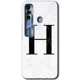 Tecno Spark 7 Pro Beyaz Mermer Desenli H Harfi Baskılı Uyumlu Silikon Kılıf