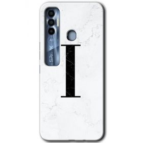 Tecno Spark 7 Pro Beyaz Mermer Desenli I Harfi Baskılı Uyumlu Silikon Kılıf