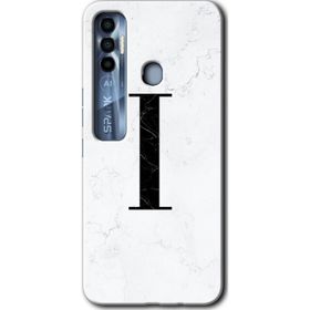 Tecno Spark 7 Pro Beyaz Mermer Desenli I Harfi Baskılı Uyumlu Silikon Kılıf