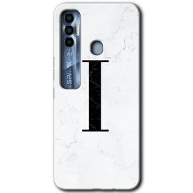 Tecno Spark 7 Pro Beyaz Mermer Desenli I Harfi Baskılı Uyumlu Silikon Kılıf