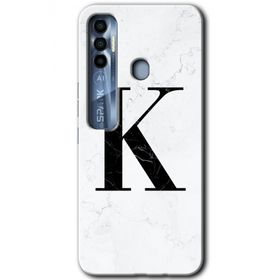Tecno Spark 7 Pro Beyaz Mermer Desenli K Harfi Baskılı Uyumlu Silikon Kılıf
