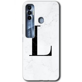 Tecno Spark 7 Pro Beyaz Mermer Desenli L Harfi Baskılı Uyumlu Silikon Kılıf