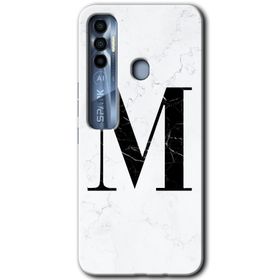 Tecno Spark 7 Pro Beyaz Mermer Desenli M Harfi Baskılı Uyumlu Silikon Kılıf