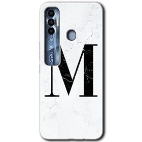 Tecno Spark 7 Pro Beyaz Mermer Desenli M Harfi Baskılı Uyumlu Silikon Kılıf