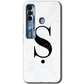 Tecno Spark 7 Pro Beyaz Mermer Desenli M Harfi Baskılı Uyumlu Silikon Kılıf