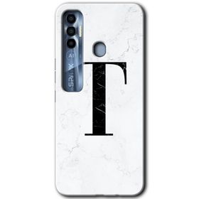Tecno Spark 7 Pro Beyaz Mermer Desenli M Harfi Baskılı Uyumlu Silikon Kılıf