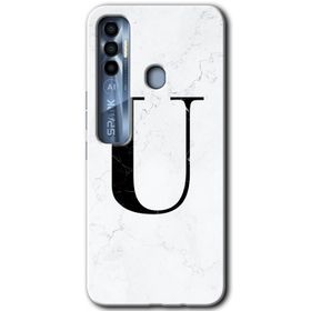 Tecno Spark 7 Pro Beyaz Mermer Desenli M Harfi Baskılı Uyumlu Silikon Kılıf